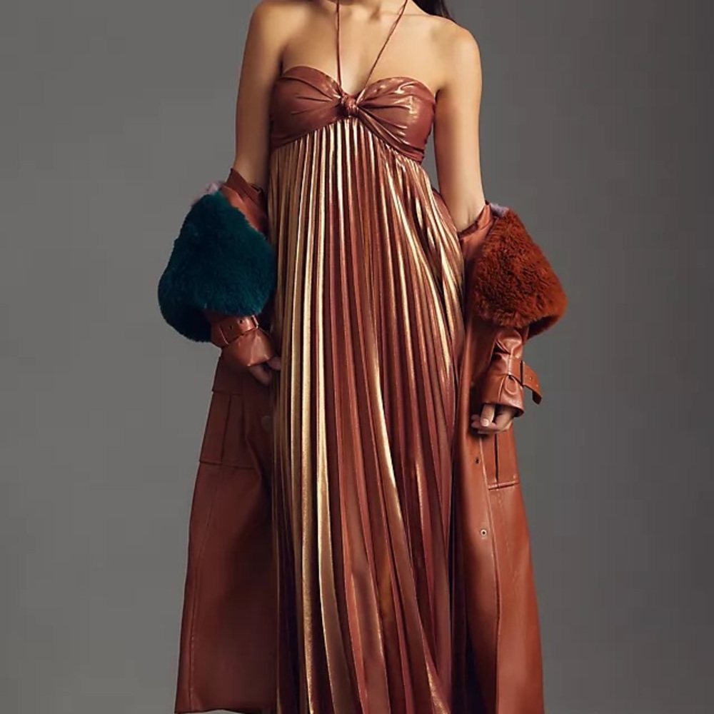 Anthropologie Plisse Halter Dress